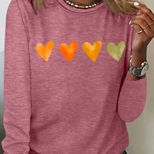 Cute Watercolor Heart, Valentine's Day Casual Long Sleeve Shirt, Long sleeves, Lilicloth.com