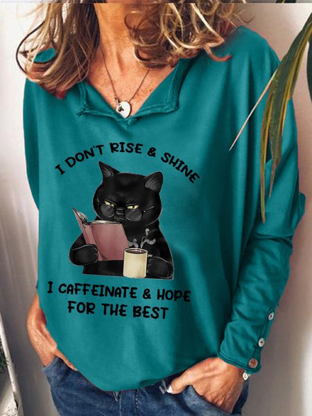Womens I Don't Rise & Shine, I Cafeinate & Hope For The Best Cat Lover Casual Sweatshirt, Hoodies&Sweatshirts, Lilicloth.com