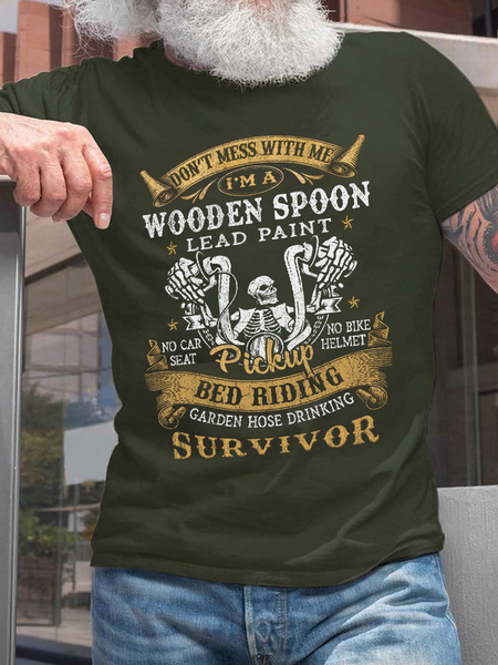 Men's Funny Don’t Mess With Me I’m A Wooden Spoon Lead Paint No Car Seat No Bike Helmet Text Letters T-Shirt, T-shirts, Lilicloth.com