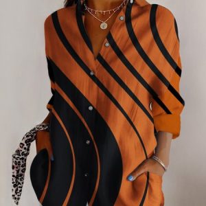 Color blocked curve casual long sleeved shirt, Blouses, Lilicloth.com