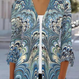 Women's Geometric Regular Loose Kimono, Kimono, color:Blue|size:XXL, catalog Noracora shop