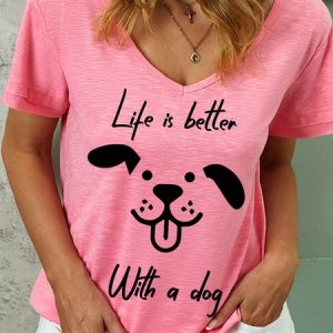 Lilicloth X Rajib Sheikh Life Is Better With A Dog Women's V Neck T-Shirt, T-shirts, Lilicloth.com