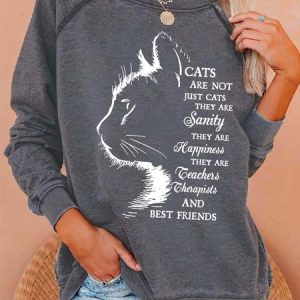 Women Cat Letters Loose Casual Sweatshirts, Hoodies&Sweatshirts, Lilicloth.com