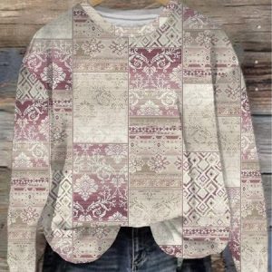 Women's Crew Neck Ethnic Casual Spring/Fall Cotton Long Sleeve Sweatshirt, JustFashionNow Sweatshirts & Hoodies, color:Apricot|size:5XL,