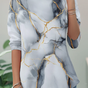 Marble Texture Long Sleeve Shirt, Long sleeves, Lilicloth.com