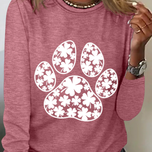 Paw Print Patricks Day Casual Long Sleeve Shirt, Long sleeves, Lilicloth.com