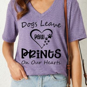 Lilicloth X Ana Dogs Leave Paw Prints On Our Hearts Women's V Neck Dog Casual T-Shirt, T-shirts, Lilicloth.com