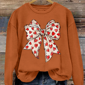 Valentine's Day Coquette Bow Hearts Casual Sweatshirt, Hoodies&Sweatshirts, Lilicloth.com