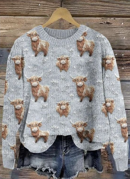 Women's Winter 3D Printing Casual Long Sleeve Crew Neck Knitted Sweater, JustFashionNow Sweaters, color:As Picture|size:5XL,