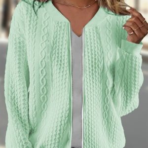 Casual Zipper Plain Loose Bomber Jacket, JustFashionNow Jackets, color:Green|size:XXL,