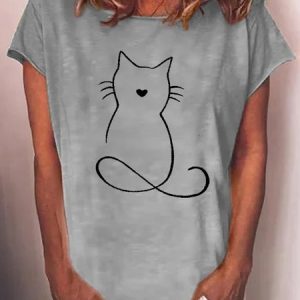 Women's Cute Lover Letter Crew Neck Short Sleeve T-Shirt, T-shirts, Lilicloth.com