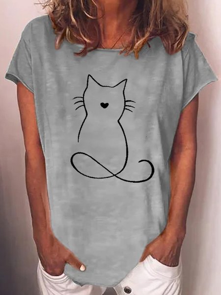Women's Cute Lover Letter Crew Neck Short Sleeve T-Shirt, T-shirts, Lilicloth.com