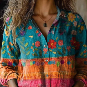 Vintage Cute Floral Print Casual Long Sleeve Comfortable Shirt Bloouse, Blouses, Lilicloth.com