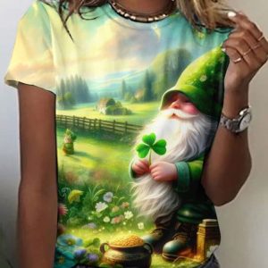 Vintage St. Patrick's Day Animal Crew Neck Short Sleeve T-shirt, T-shirts, color:Green|size:4XL, catalog Noracora shop