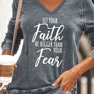 Inspirational text printing V-neck long-sleeved Sweatshirts, Hoodies&Sweatshirts, Lilicloth.com