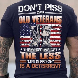 Men's Don't Piss Off Old Veterans The Older We Get The Less Life In Prison Is A Deterrent Funny Graphic Printing Cotton America Flag Casual Loose T-Shirt, T-shirts, Lilicloth.com