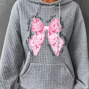In October We Wear Pink Breast Cancer Awareness Together We Fight We Win Bow Coquette Simple Loose Hoodie, Hoodies&Sweatshirts, Lilicloth.com