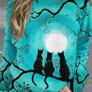 Womens Black Cats Under a Full Moon Art Casual Sweatshirt, Hoodies&Sweatshirts, Lilicloth.com
