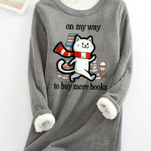 On My Way To Buy More Books Casual Fluff Fleece Fabric Sweatshirt, Hoodies&Sweatshirts, Lilicloth.com
