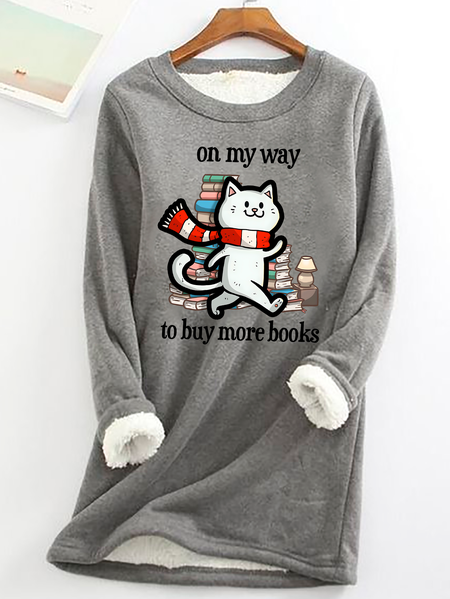 On My Way To Buy More Books Casual Fluff Fleece Fabric Sweatshirt, Hoodies&Sweatshirts, Lilicloth.com