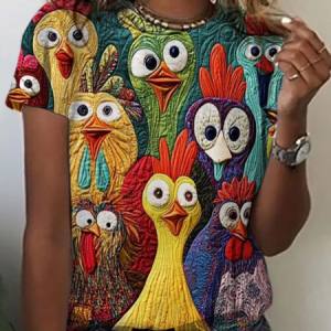 Casual Turkey Print Crew Neck Short Sleeve T-shirt, T-shirts, color:Yellow|size:XXL, catalog Noracora shop