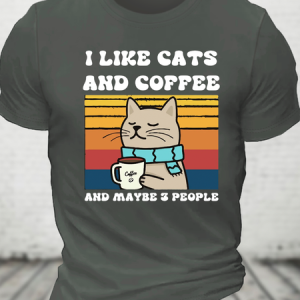 I Like Cats And Coffee Cotton T-Shirt, T-shirts, Lilicloth.com
