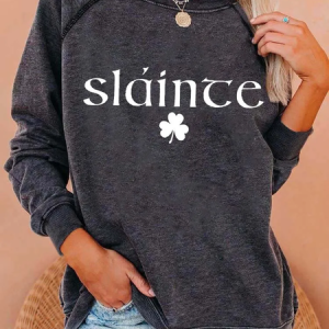 Women's Shamrock Text Letters Crew Neck Casual Spring/Fall Long Sleeve Sweatshirt, JustFashionNow Sweatshirts & Hoodies, color:Gray|size:5XL,