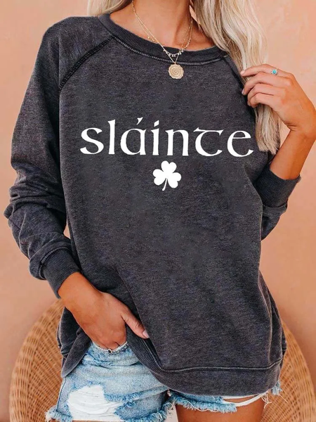 Women's Shamrock Text Letters Crew Neck Casual Spring/Fall Long Sleeve Sweatshirt, JustFashionNow Sweatshirts & Hoodies, color:Gray|size:5XL,