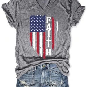 American Flag Faith Women's Casual Shirts & Tops, T-shirts, Lilicloth.com