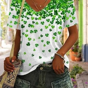 Vintage Ombre V Neck Short Sleeve T-shirt, T-shirts, color:White|size:XXL, catalog Noracora shop