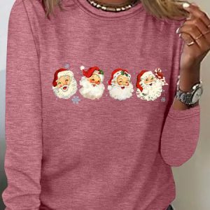Retro Santa Christmas Casual Long Sleeve Shirt, Long sleeves, Lilicloth.com
