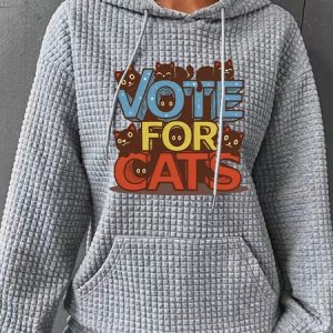 Vote For Cats Simple Loose Hoodie, Hoodies&Sweatshirts, Lilicloth.com