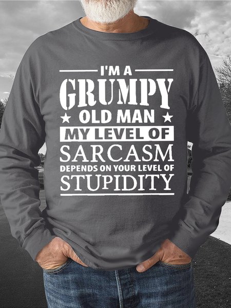 Men's I Am Grumpy Old Man Funny Graphics Print Cotton-Blend Text Letters Crew Neck Casual Sweatshirt, Hoodies&Sweatshirts, Lilicloth.com
