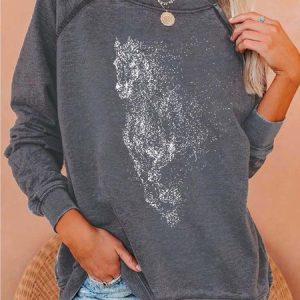 Women Animal Crew Neck Casual Spring/Fall Long Sleeve Sweatshirt, JustFashionNow Sweatshirts & Hoodies, color:Gray|size:3XL,