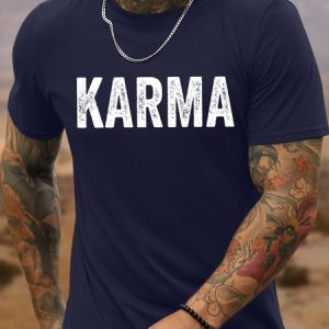Men's Karma Funny Graphic Printing Cotton Text Letters Casual T-Shirt, T-shirts, Lilicloth.com