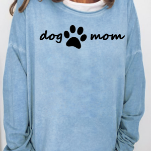 Dog&Mom Funny Print Round Neck Longsleeve Sweatshirt, Hoodies&Sweatshirts, Lilicloth.com