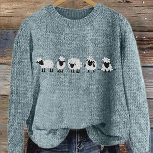 Women Knitted Animal Long Sleeve Comfy Casual Sweater, Hoodies & Sweatshirts, color:Blue|size:5XL, catalog Noracora shop