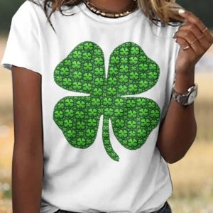 Casual St. Patrick's Day Geometric Crew Neck Short Sleeve T-shirt, T-shirts, color:White|size:4XL, catalog Noracora shop