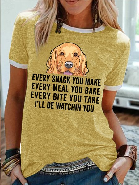 Women's Every Snack You Make Every Meal You Bake Every Bite You Take I'll Be Watching You Funny Graphic Printing Cotton-Blend Casual Regular Fit Text Letters T-Shirt, T-shirts, Lilicloth.com