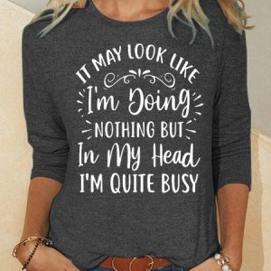 Womens Sarcasm Funny Letter Crew Neck Top, Long sleeves, Lilicloth.com