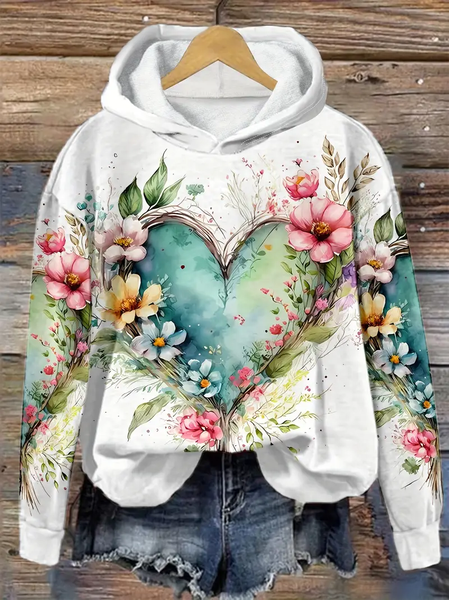 Women's Floral Spring/Fall Printing Long Sleeve Casual Daily Hoodie, JustFashionNow Sweatshirts & Hoodies, color:White|size:XXL,