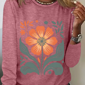 Retro Floral Casual Long Sleeve Shirt, Long sleeves, Lilicloth.com
