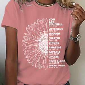 Sunflower Thankful Grateful Blessed Cotton T-Shirt, T-shirts, Lilicloth.com