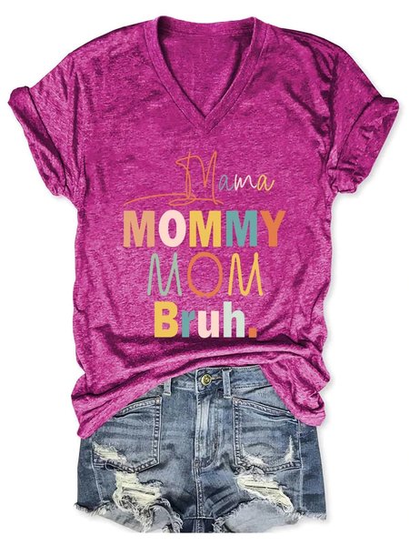 Women's Mama Mommy Mom Bruh V-Neck T-Shirt, T-shirts, Lilicloth.com