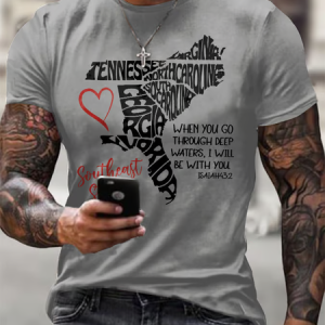 Men's Retro Southeast Strong When You Go Through Deep Waters, I Will Be With You Isaiah 43:2 Tennessee Georgia, South Carolina, North Carolina, , Virginia, Florida Print T-Shirt, T-shirts, Lilicloth.com