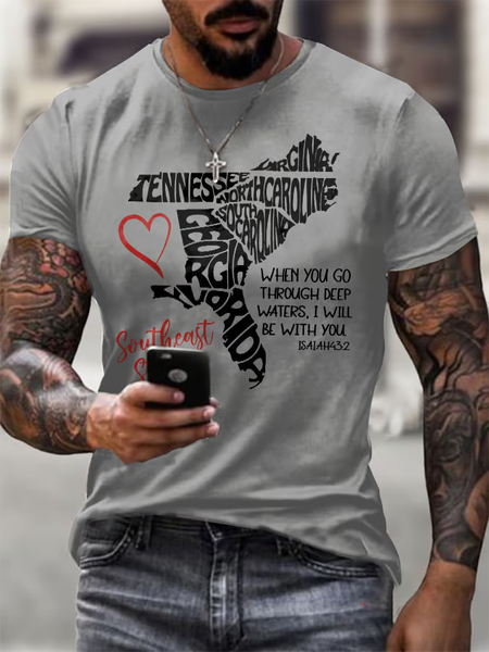 Men's Retro Southeast Strong When You Go Through Deep Waters, I Will Be With You Isaiah 43:2 Tennessee Georgia, South Carolina, North Carolina, , Virginia, Florida Print T-Shirt, T-shirts, Lilicloth.com