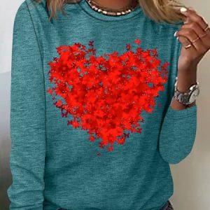Women's Butterfly Love Valentine's Day Funny Graphic Printing Casual Regular Fit Cotton-Blend Top, Long sleeves, Lilicloth.com