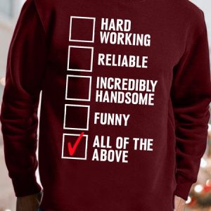 Mens Merry Christmas Hard Working Reliable Increnibly Handsome Funny Graphic Print Crew Neck Sweatshirt, Hoodies&Sweatshirts, Lilicloth.com