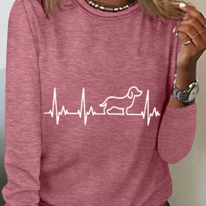 Dog Heartbeat Printed Casual Long Sleeve Shirt, Long sleeves, Lilicloth.com