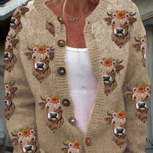 Western style high earth cow button sweater cardigan, Cardigans, Lilicloth.com